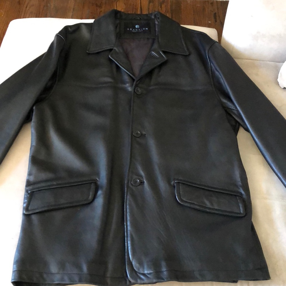 Mens Black Leather Car Coat